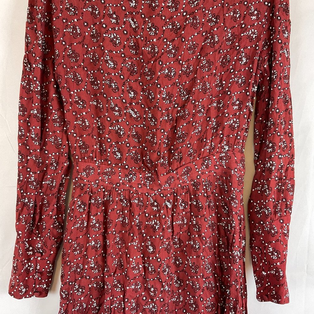& Other Stories Dress US 4 Maroon White Black Print Long Sleeve Half Button - Picture 8 of 10